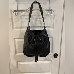 Frye Black Leather Drawstring Hobo Shoulder Bag